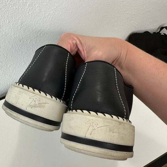 Giuseppe Zanotti Ron Costner Sneaker Black Leather Emboss Cream Side Zip 43 / 10 - Picture 10 of 16